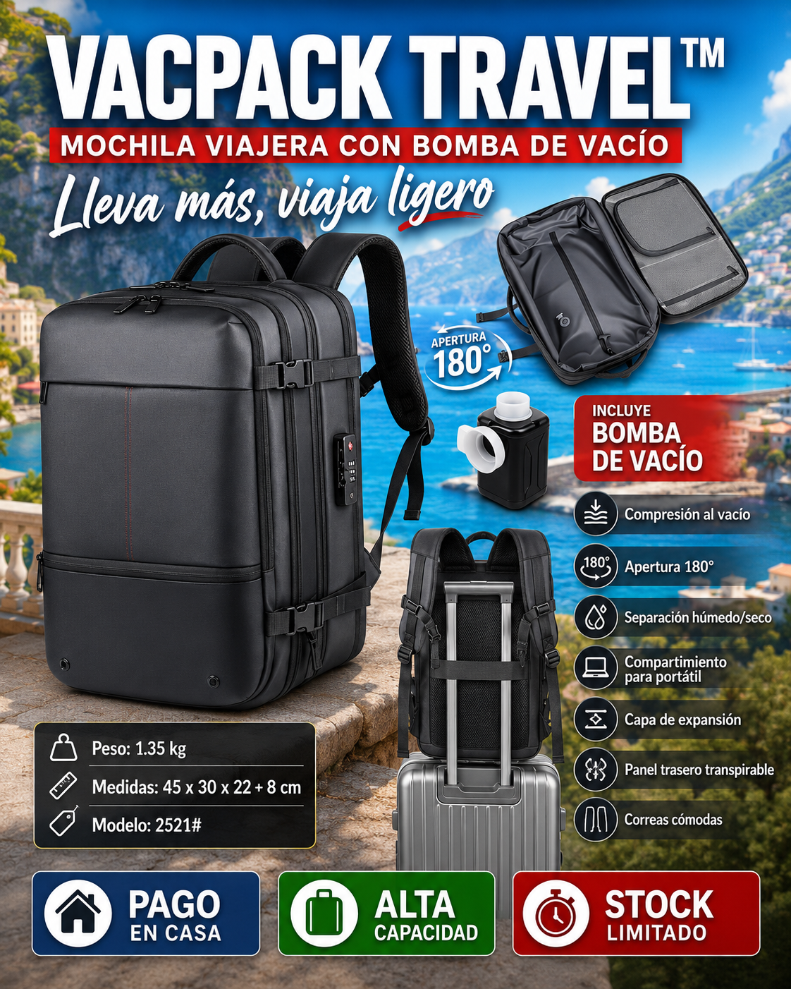 VacPack Travel™| Mochila de Viajera con Bomba de Vacio- 50% De Descuento + Envío Gratis