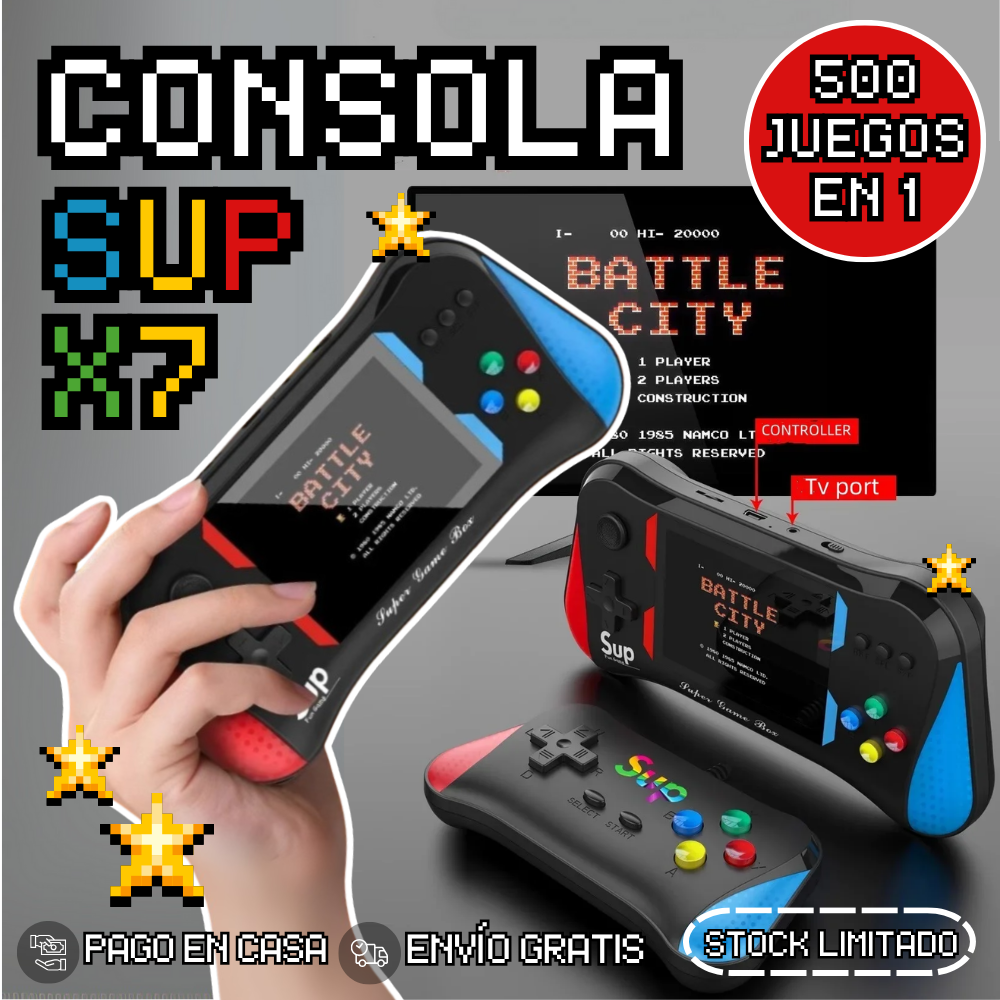 CONSOLA PORTATIL SUP X7 500 JUEGOS EN 1 + CONTROL 2DO JUGADOR