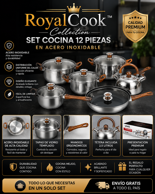 RoyalCook™ Collection | Set Cocina 12 Piezas En Acero Inoxidable - 50% Off + Envío Gratis
