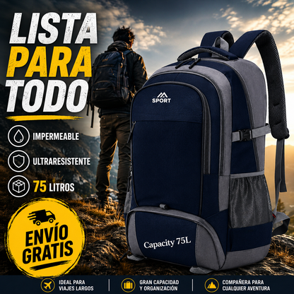 SPORT 75 LITROS | MOCHILA DE VIAJE GRANDE IMPERMEABLE Y ULTRARESISTENTE