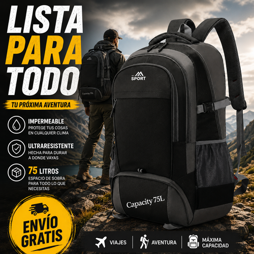 SPORT 75 LITROS | MOCHILA DE VIAJE GRANDE IMPERMEABLE Y ULTRARESISTENTE