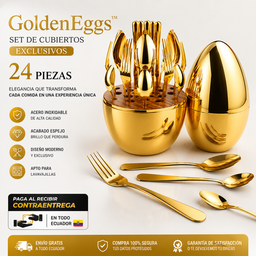 GoldenEggs™ SET DE CUBIERTOS EXCLUSIVOS 24 PIEZAS