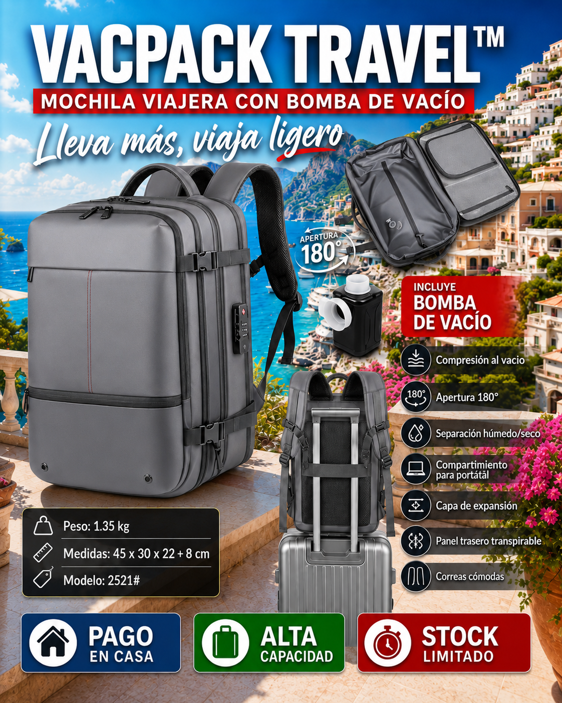 VacPack Travel™| Mochila de Viajera con Bomba de Vacio- 50% De Descuento + Envío Gratis