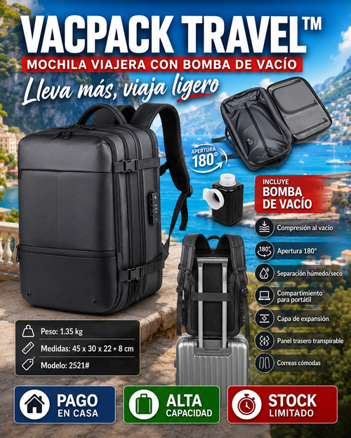 VacPack Travel™| Mochila de Viajera con Bomba de Vacio- 50% De Descuento + Envío Gratis