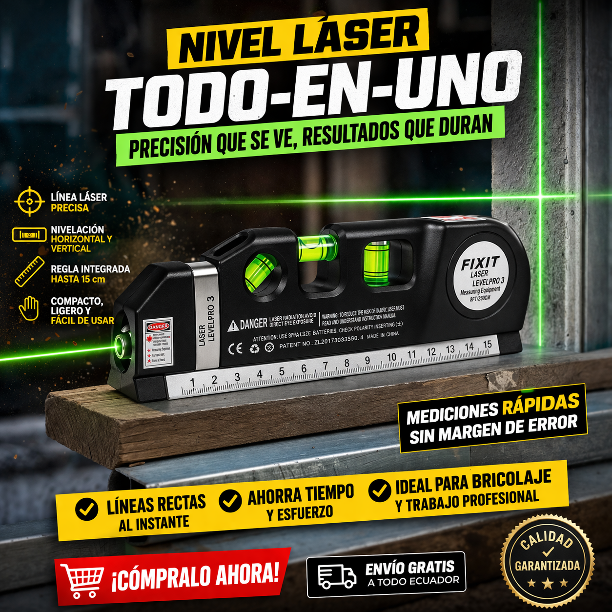 NIVEL MULIFUNCIONAL DE BURBUJA CON LASER