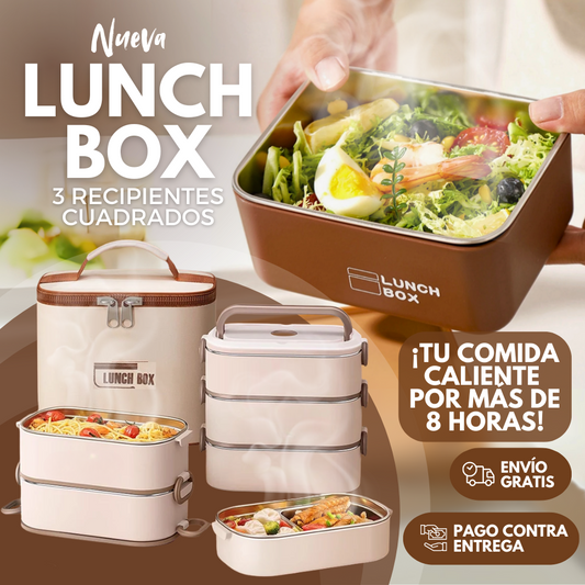 Lunchbox | Termo Para Alimentos En Acero Inoxidable 3 Recipientes Cuadrado