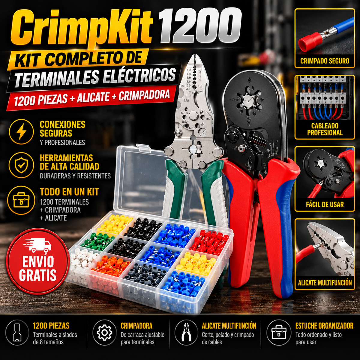 CrimpKit 1200 | Kit Crimpadora De Terminales Eléctricos 1200 Piezas + Envío Gratis