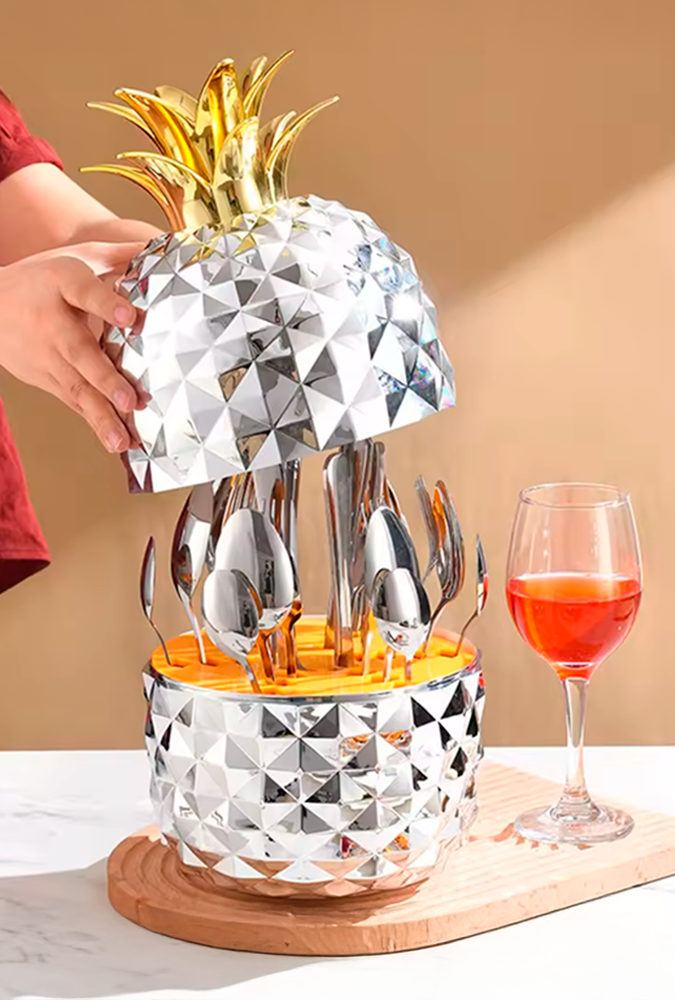 Set Premium 24 Cubiertos Pineapple Gold ¡Dale un toque elegante a tu mesa en segundos!