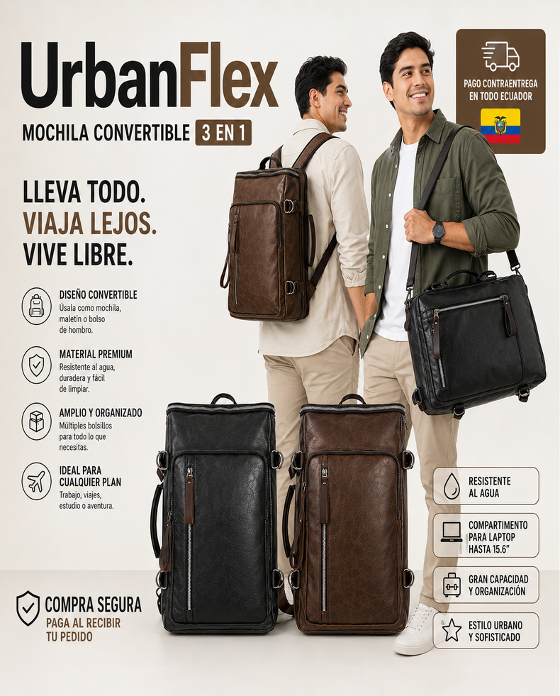 Urban Flex| Mochila Convertible 3 en 1- 50% De Descuento + Envío Gratis