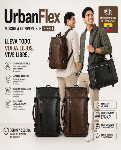 Urban Flex| Mochila Convertible 3 en 1- 50% De Descuento + Envío Gratis
