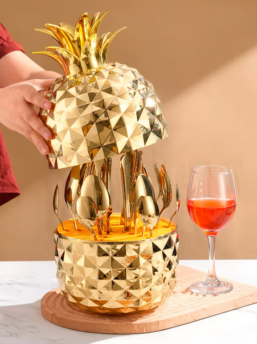 Set Premium 24 Cubiertos Pineapple Gold ¡Dale un toque elegante a tu mesa en segundos!