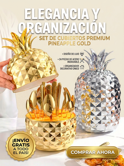 Set Premium 24 Cubiertos Pineapple Gold ¡Dale un toque elegante a tu mesa en segundos!